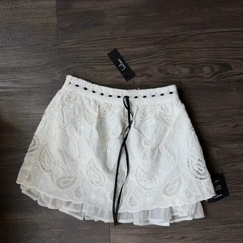 Mailys Ivory Paisley Eyelet Embroidered Mini Skirt NWT XS White