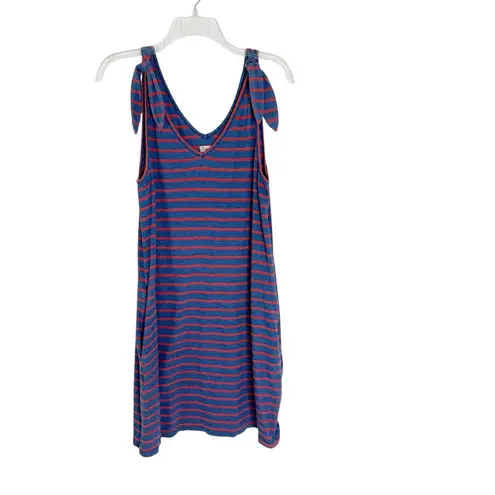 Faherty Cotton Striped Tie Shoulder Florence Dress Nautical Blue Size M