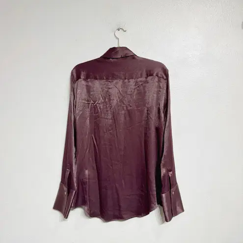 ZARA  Burgundy Satin Long Sleeve Button Down Shirt Sz S
