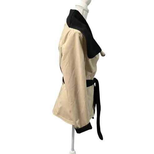 KARMA Fleece Lined Waist Length Wrap Tie Trench Coat Jacket Metal Snaps XS Black