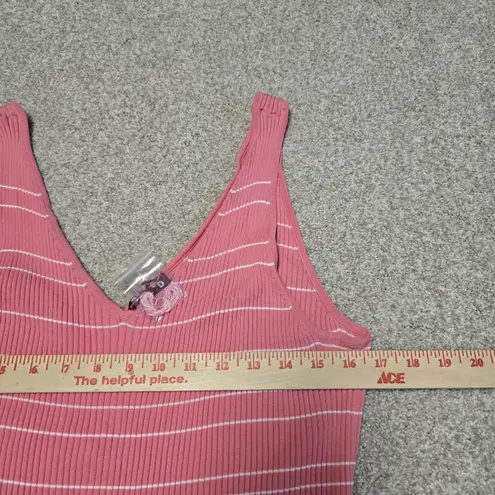 STAUD NWT Dana Dress Sz XL Pink White Ombre Striped Ribbed Knit Midi Stretch