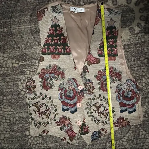 Facets by Mirrors Vintage Women Size M Christmas Tree Santa Claus Tapestry Vest Tan Size M