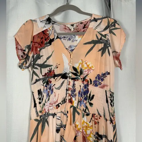 Jaase Peach Floral Flutter Maxi Dress Small