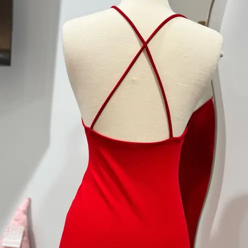 Lovely Day Red Deep V Strappy Criss Cross Back Slip Dress