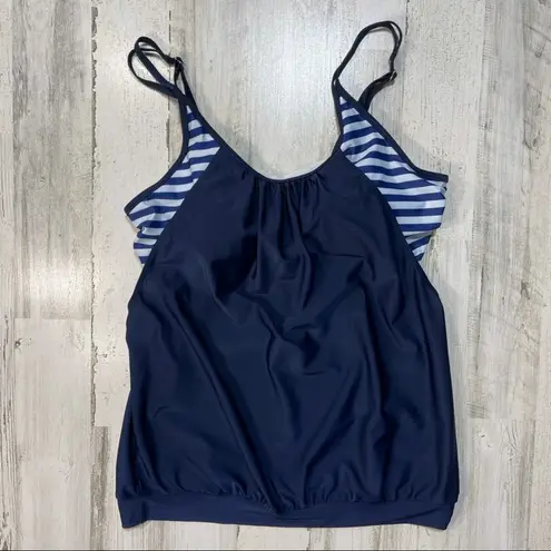 Source Unknown Blouson Tankini XXXL With Striped Bikini Bottoms Navy Blue