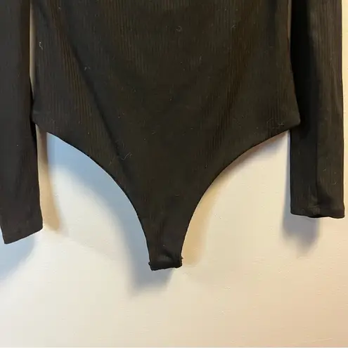 AFRM Bodysuit Black Ribbed Off Shoulder Long Sleeve Bodysuit Sz S EUC