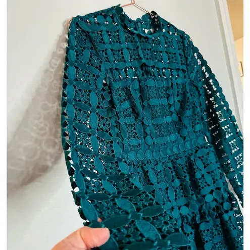 Slate + Willow Women's Teal Full Lace Long Sleeves Full Skirt Mini Dress Size 2