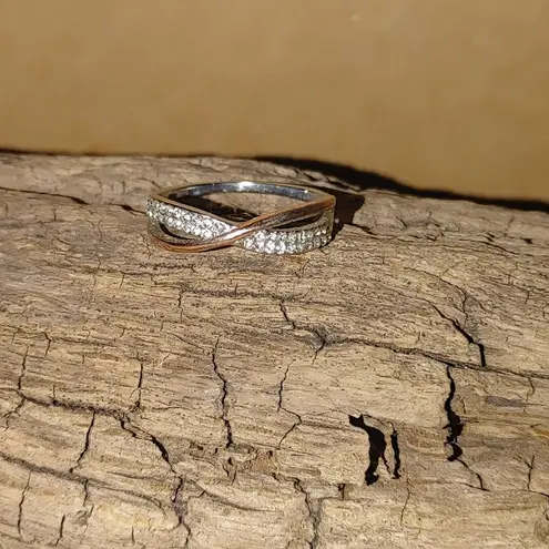 Large Size Sterling Silver 925 Infinity Ring Rose Gold Merle Diamond Accent 10.5