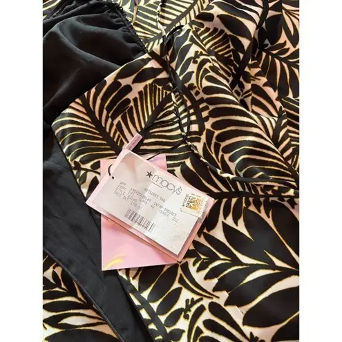 Avec Les Filles NWT Black Palm Allover Printed Halter Satin Midi Dress Large