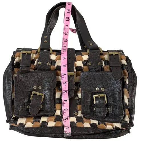 Mulberry Roxanne Bag Tricolor Woven Leather Satchel Brown Black Cream Rare VTG