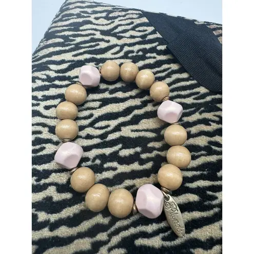 Plunder Natural Wood Peach Beads Gold Tone Tassel Bracelet Jewelry