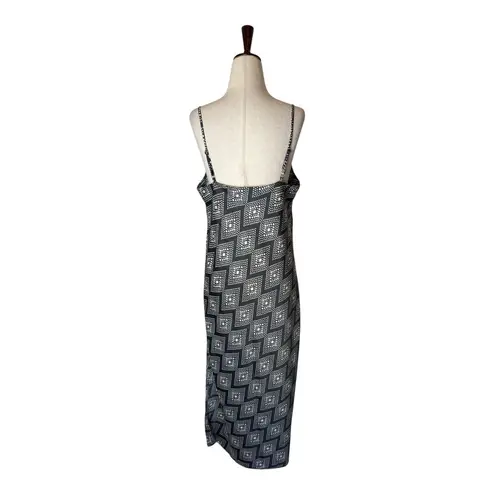 Banana Republic Dress Women Medium Black White Geometric Print Satin Slip Midi