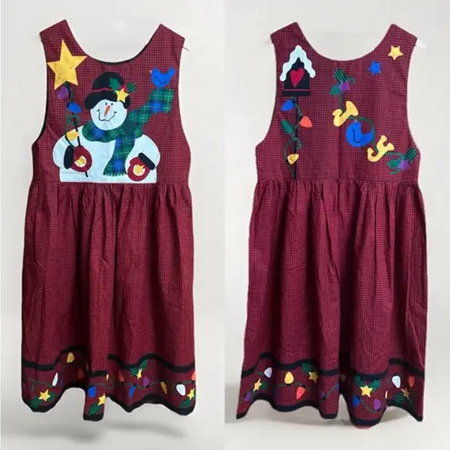 Vintage Handmade Womens Jumper Dress Christmas Snowman JOY Lights Reversible M/L Red Size M