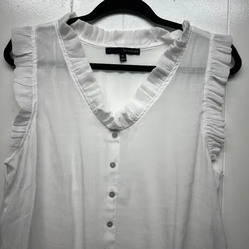 Harvé Benard Harve Bernard Ruffle Trim Button Down White Top Women's XL Lightweight Beachy