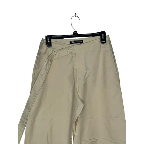 ZARA  Women's‎ Pants Front Knot Bow High-Rise Ankle Straight Leg Cream XS NWOT