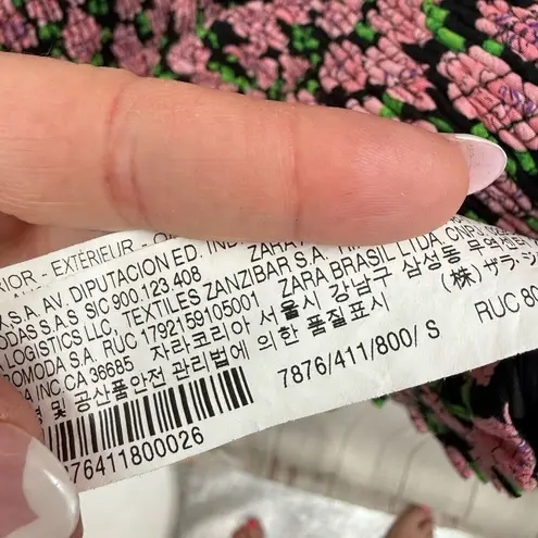 ZARA  Women’s Small Black Pink Ruched Longsleeve Mini Dress Floral