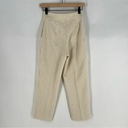Song Of Style Janie Pant in Beige Check High Rise Tapered Crop Size XS White