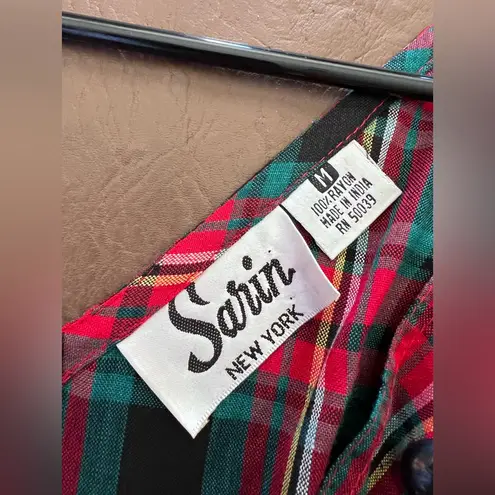 VTG Sarin New York Red/Green Tartan Plaid Jumper Overall Dress Size M Holiday Red Size M