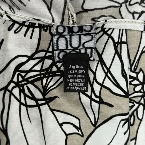 Clara Sun Woo Beige Black White Floral Tunic Top Women’s Size M Asymmetrical Hem Size M