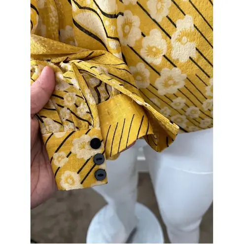 Ba&sh women's floral Otello top size 1 preppy bow French whimsical bell sleeve