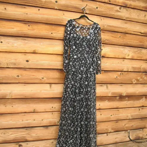 Mac Duggal NWT 12360 Illusion Long Sleeve A Line Gown Black 2