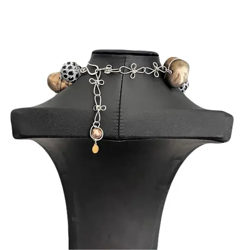 Abra Black and White Polka Dot Mixed Metal Large Nugget Beaded Necklace Multiple