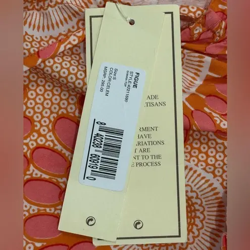 Figue Gianna Pink Ruffle Poplin Top Small Cotton Floral Boho Resort Vacation