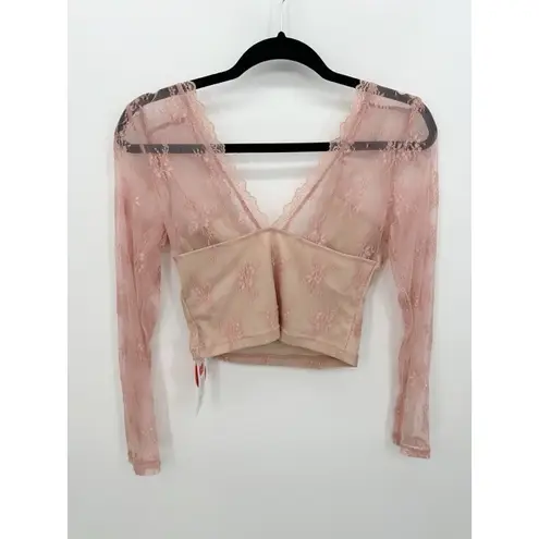 Cider Pink Lace Long Sleeve Crop Top Button Front Size M Witchy Fairy Romantic