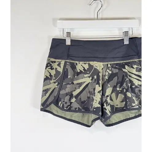 Lululemon Womens Short Green Speed Camouflage Athletic Running Stretch Size 4