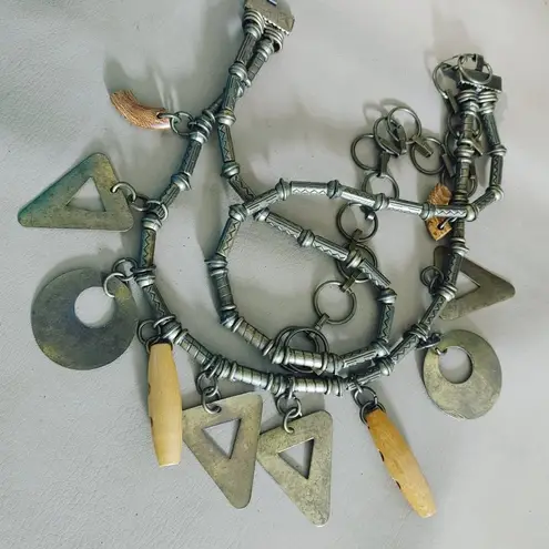 Geometric Shape Charm Belt Vintage Brass Wood Versatile Adjustable Chain Closure Size 36