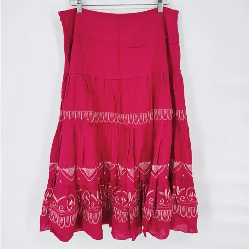 Sunny Leigh Boho Embroidered Tiered Pink Midi Skirt 14