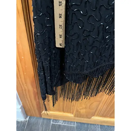 Scala Plus Size 1X Black Beaded Cocktail Sequin Fringe Party Dress Flapper Style
