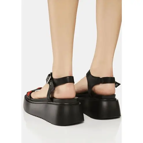Lamoda Black Red Hearts Hopeful Chunky Platform Sandals Size 9 NWOT Black