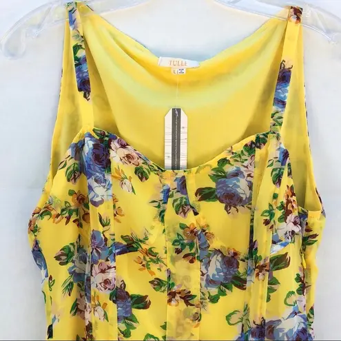 NWT TULLE Womens large Sleeveless Yellow Floral Boning Waist dress (runs small)