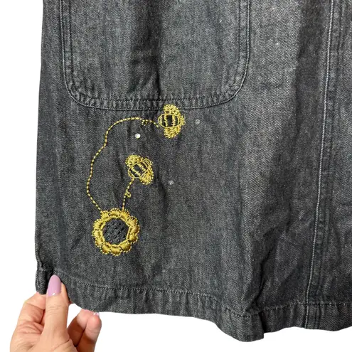 Quacker Factory Vintage Denim Sleeveless Embroidered Rhinestone Dress Bee Medium Gray
