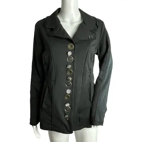Neon Buddha Jacket Womens Small Black Jeweled Flowers Buttons Bohemian Lagenlook