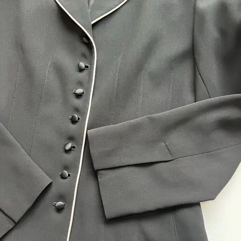 Laura Scott Blazer Women Size 4 Black White Piping Office Casual Preppy Vintage