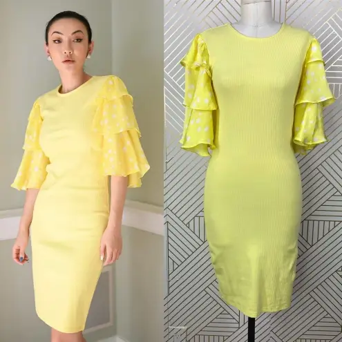 The Drop @Jessicawang‎ Polka Dot Ruffle Dress Lemon Yellow Size XS