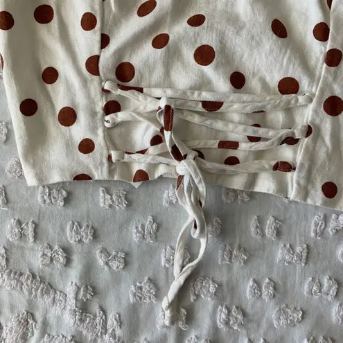 Abercrombie & Fitch Women’s Small ABERCROMBIE Cream Burnt Orange Polka Dot Smocked Lace Up Crop Top