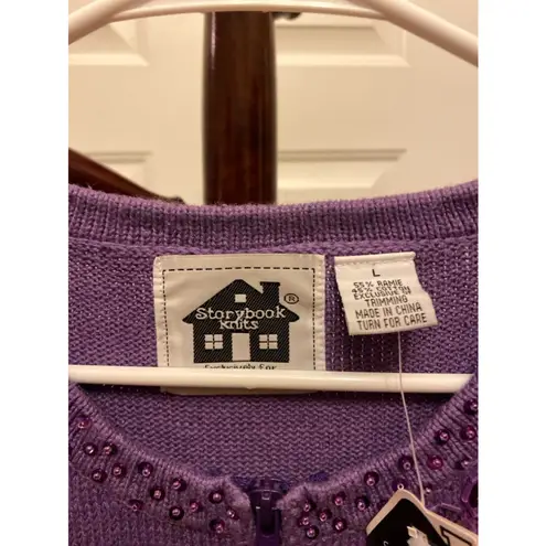 Storybook Vintage Knits purple sequin and beaded zip front sweater size L Size L
