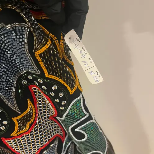 Pinky Creations 80s Vintage Sequin Silk Hand Beaded Dress Size XL Black