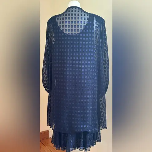 Ann Hobbs For Cattiva Navy Blue Sheer Geometric Square Dress & Jacket Set Sz 16.