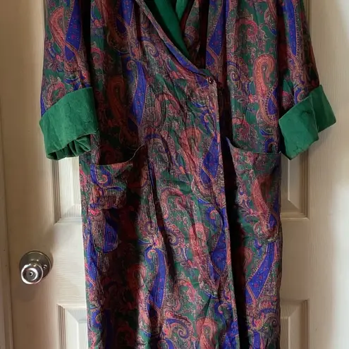 Victoria's Secret Vintage  Bath Robe Green Paisley Terry Lined Gold Label XS/S