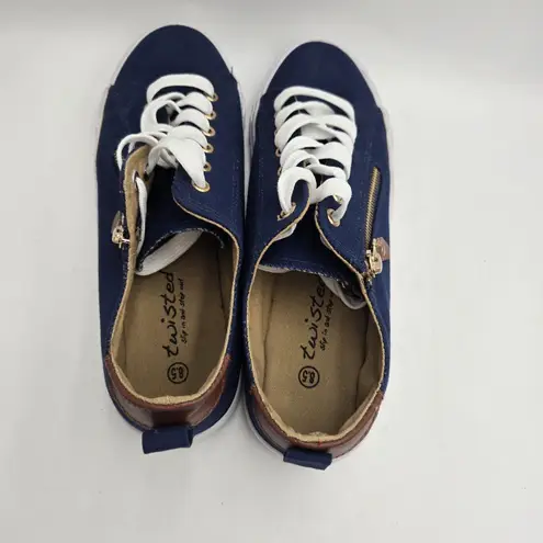 Twisted Women’s Navy Canvas Sneakers Size 8.5 Zip Detail Lace Up Casual Low Top