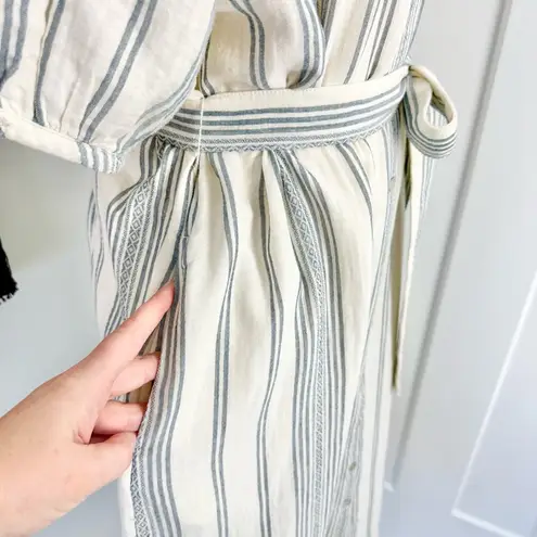 Faherty Dream Cotton Carmel Stripe Gauze Midi Shirt Dress Cream/Blue Sz XS NWT
