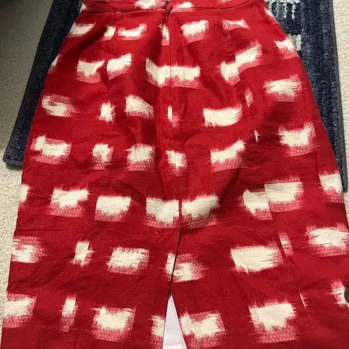 Anthropologie Corey Lynn Calter Ackee Red Motif Linen Blend Pencil Skirt Size 0 White