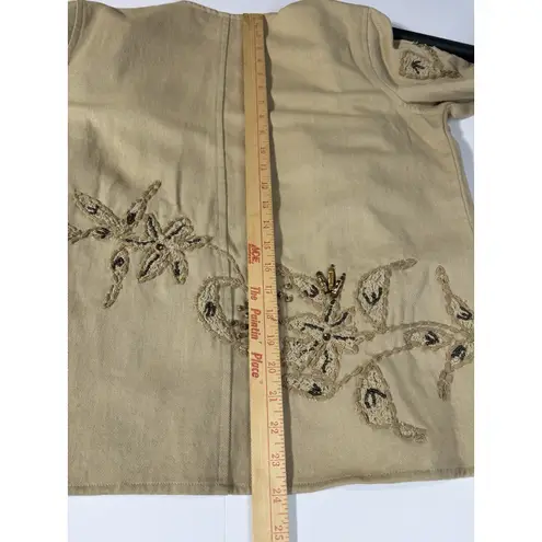 Laura Ashley Laura Ashley Jacket Women's Small Beige Cotton. Open Front Beaded Embroidered