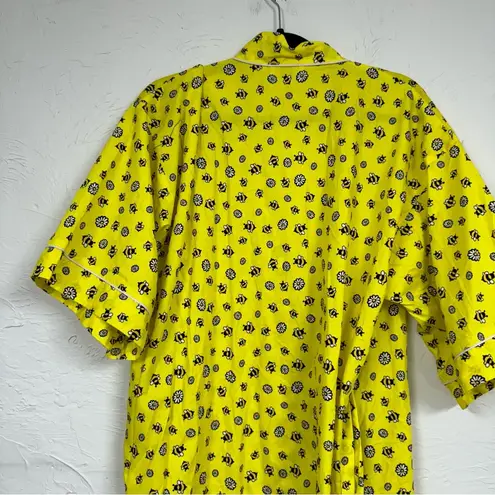 Mark Ashton  Yellow Bumble Bee Bathrobe Womens S/M Belted Short Sleeve Robe