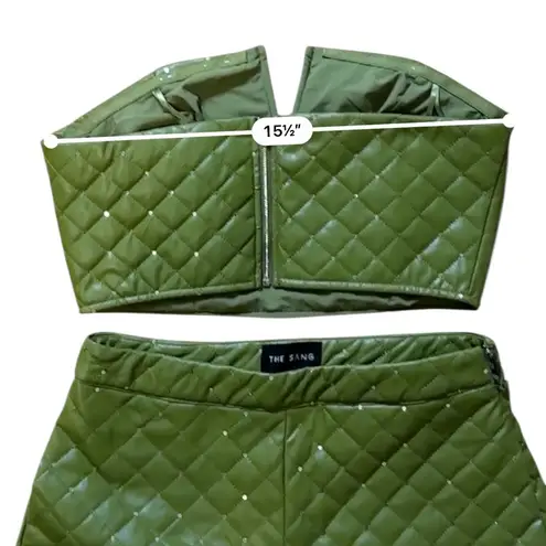 The Sang The Quilted Set Olive Sequin Bustier And High Waisted Wide Leg Pants Set Medium