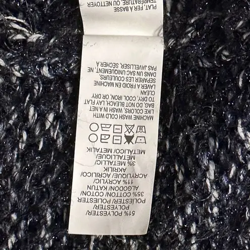 Lucky Brand  Sz Small Shawl Neck Shag Fluffy Open Cardigan Navy Silver‎ Metallic